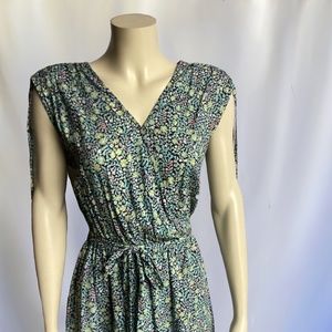 Esprit Green/Blue/Yellow Sleeveless Mini Dress with Floral Print, Cross-over Fro